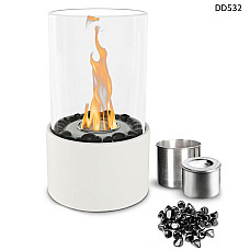 Διακοσμητικό στρογγυλό τζάκι βιοαιθανόλης σε λευκό χρώμα με μαύρες πέτρες – DD532/6